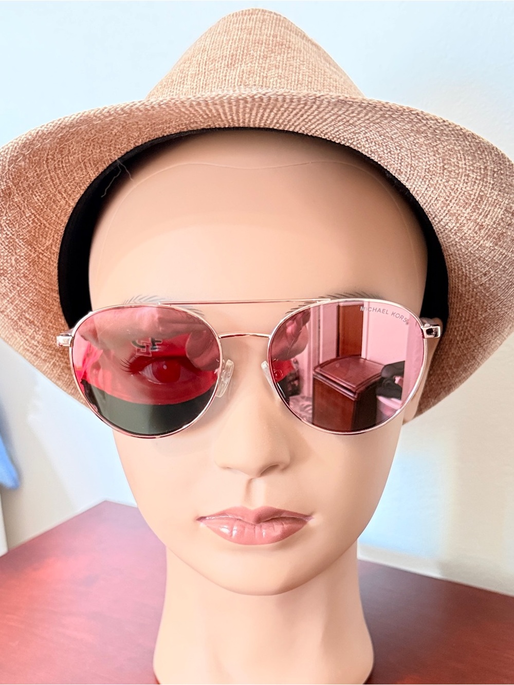 Michael Kors Rose Gold Metal Aviator Sunglasses with Pink Mirror Lenses LIKE NEW